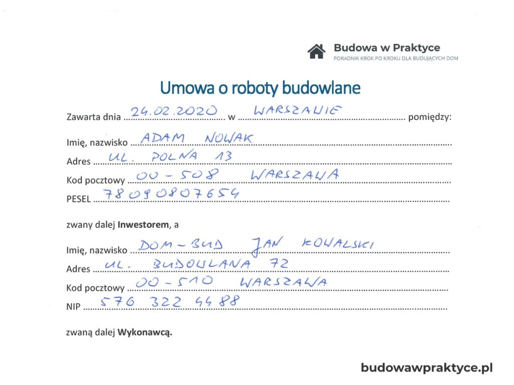 Umowa o roboty budowlane
